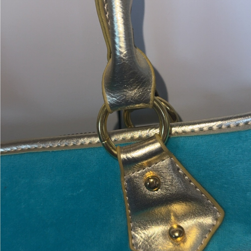 Juicy Couture Shoulder Hand Bag Teal Blue & Gold Contrast - Picture 6 of 7